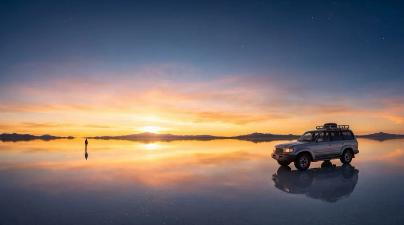 Salar de Uyuni al atardecer · Tour a Bolivia con Transtour