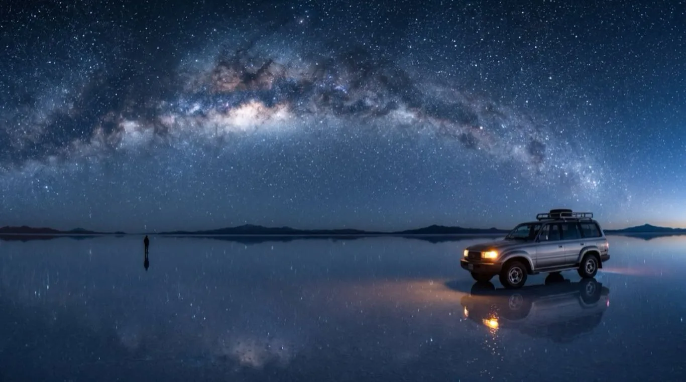 Salar de Uyuni de noche con la Vía Láctea · Tour a Bolivia con Transtour