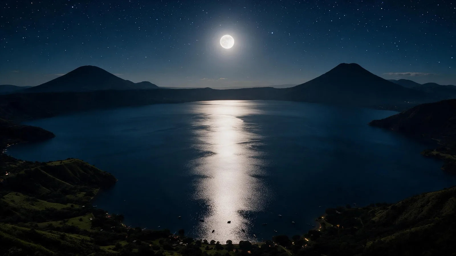 Lago de Coatepeque de noche con luna llena · Tour a El Salvador con Transtour