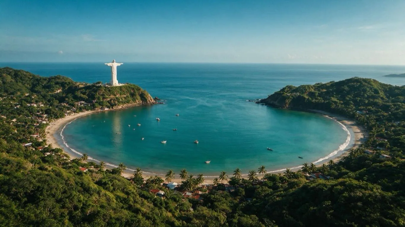 Bahía de San Juan del Sur con el Cristo de la Misericordia, de día · Tour a Nicaragua Colonial con Transtour
